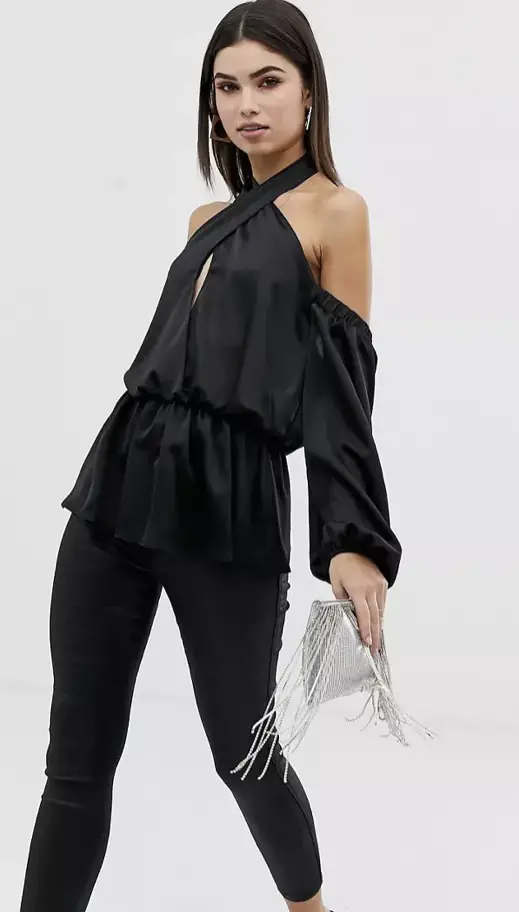 Black long sleeves cold shoulder top