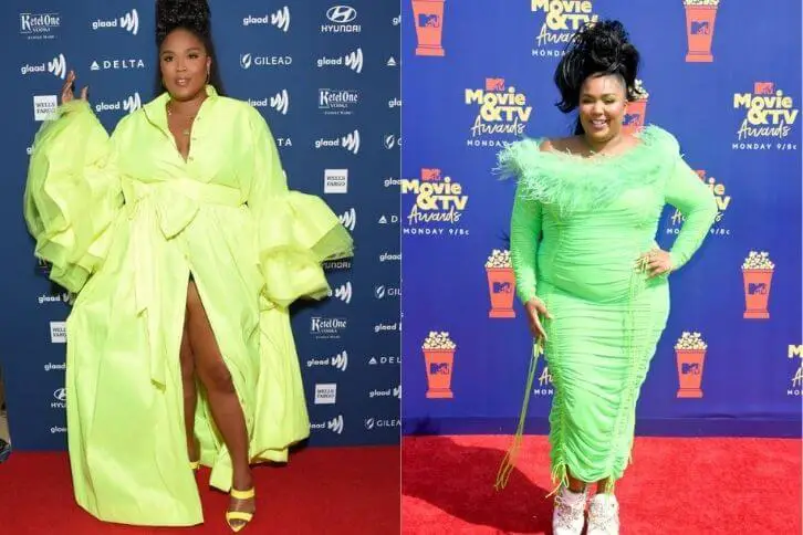 Lizzo in neon green dress