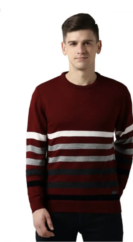 Maroon, white and grey stripes 