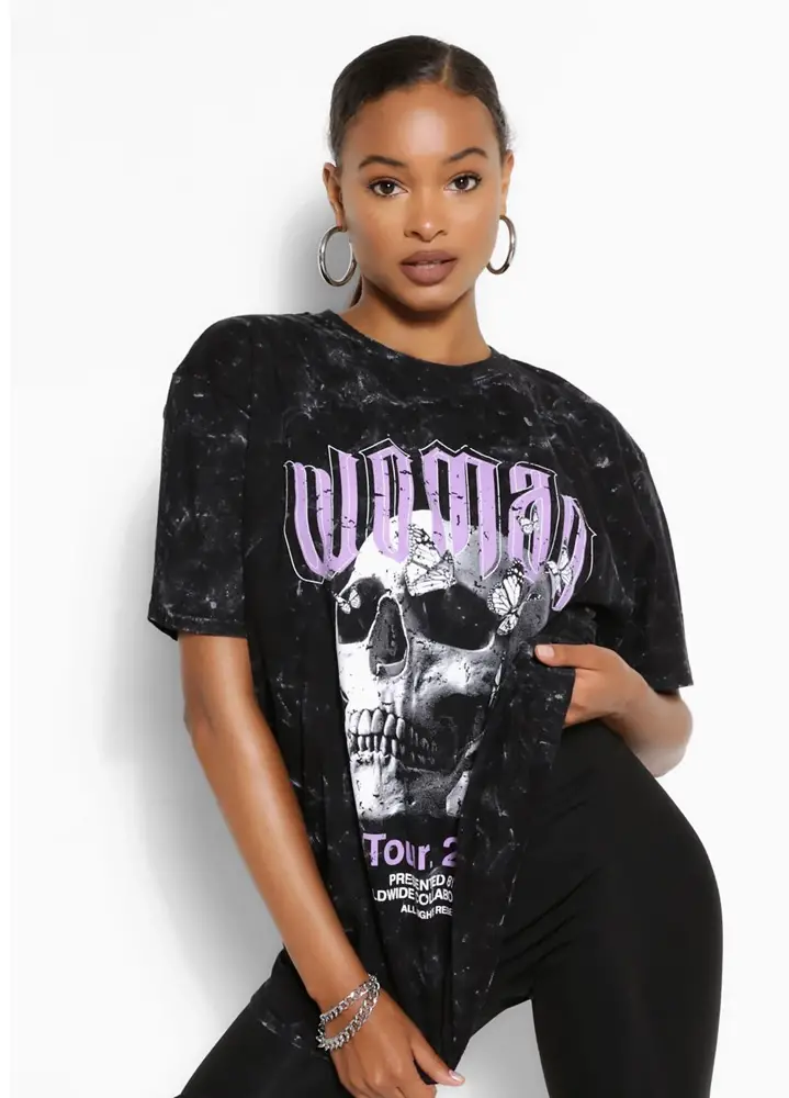 Graphic print black oversized t shirt