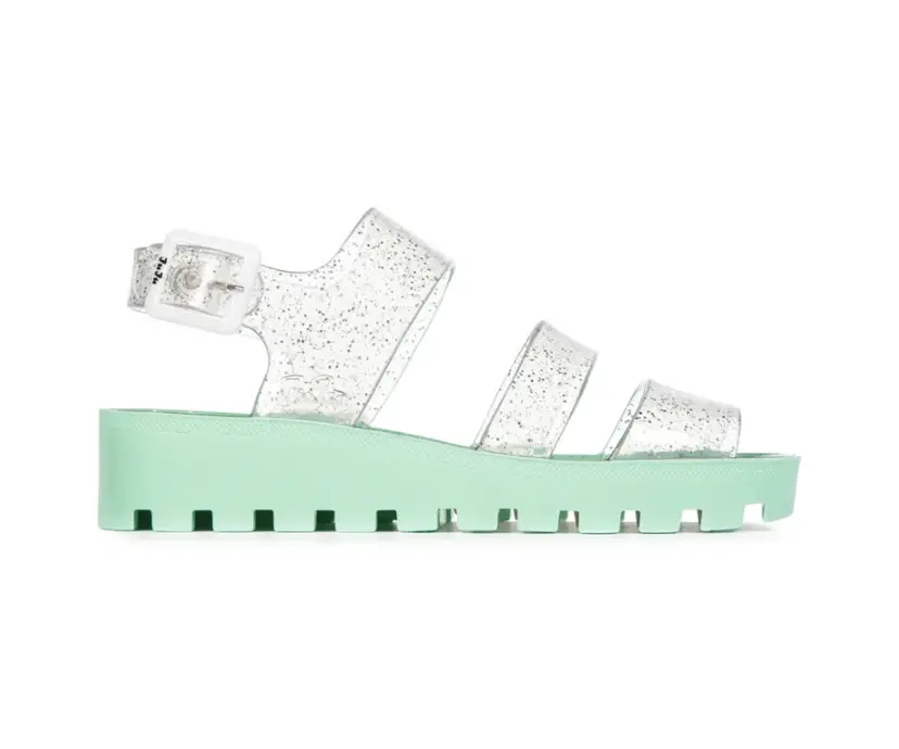 Green and white chunky sandals with glitters 