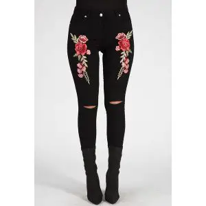 Black high waist embroidered jeans