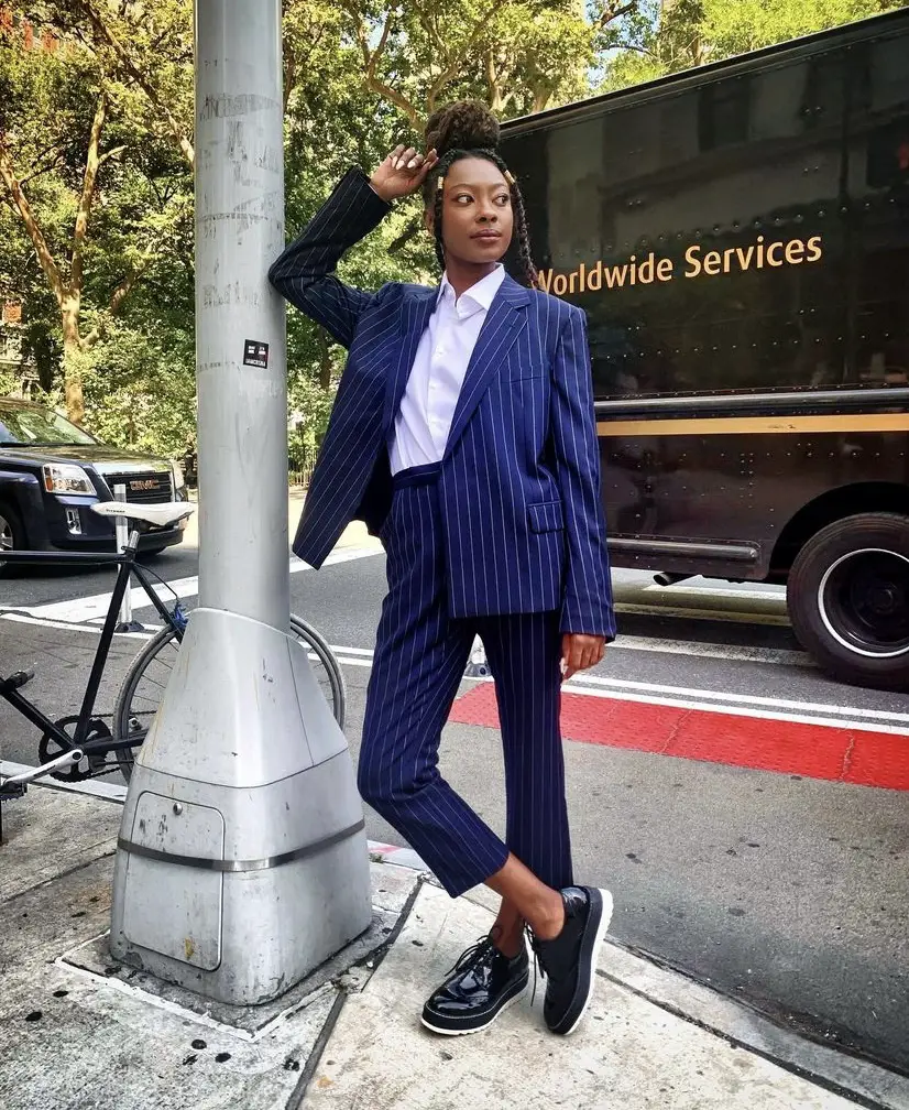 Stripped navy blue Blazers and trouser