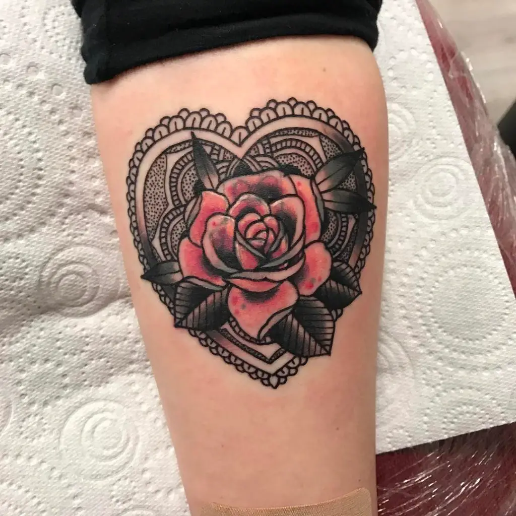 rose and heart tattoo design