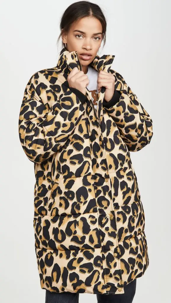 Technical leopard print puffer jacket