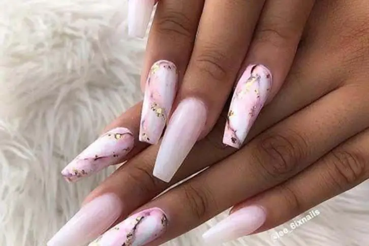 pink and glitter marble nails