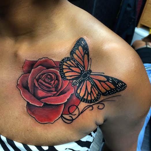 butterfly and rose tattoos designs