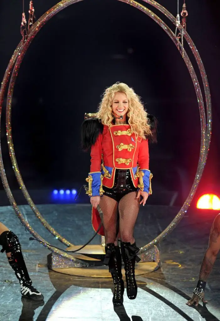 Britney spears circus outfit red tail suit