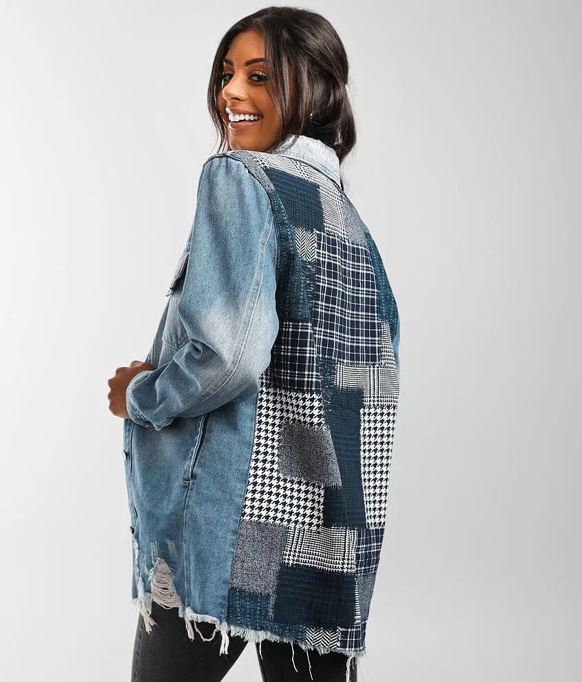 patterned oversized denim m jacket