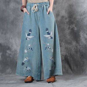 embroidered baggy cropped jeans