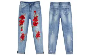 embroidered boyfriend distressed jeans