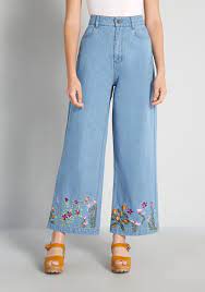 embroidered wide-leg jeans