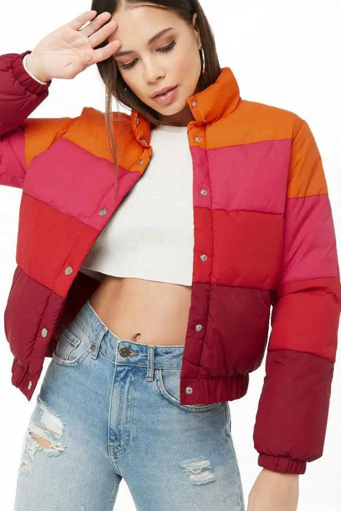 color block puffer jacket women