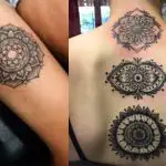 leg and back mandala tattoo