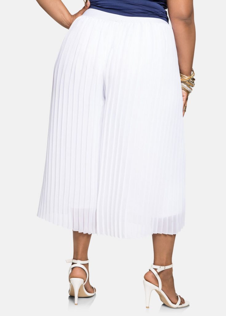 white pleated gaucho pants