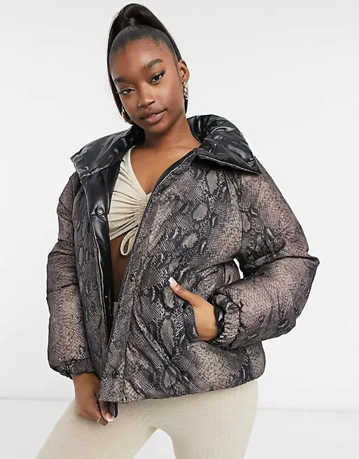 faux leather and snake print reversible jacket