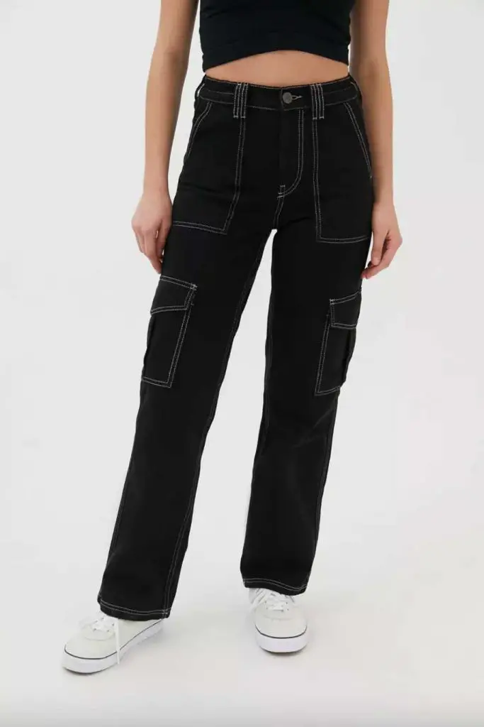 black stitched pocket denim trousers