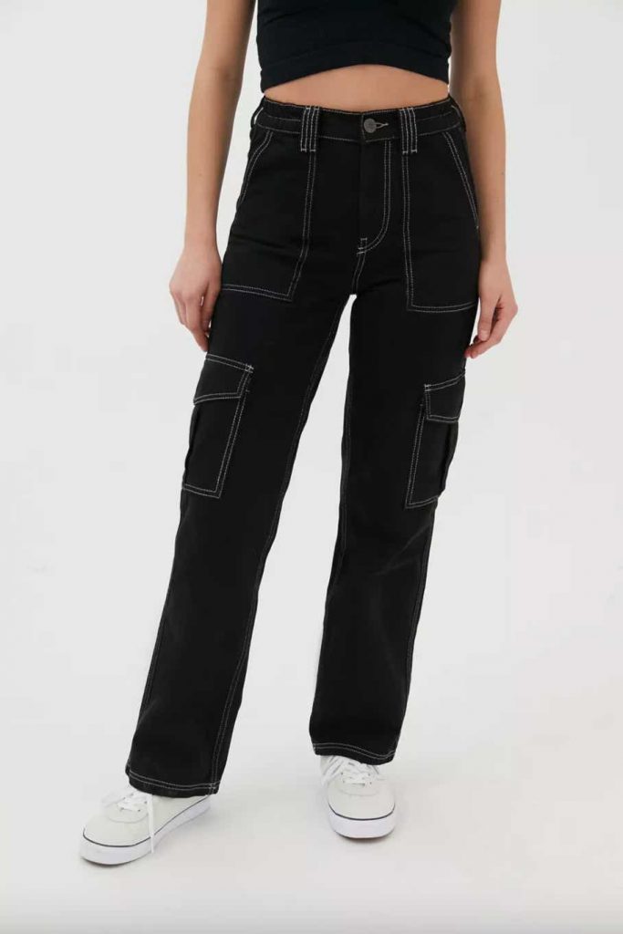 black stitched pocket denim trousers