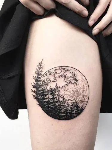 tattoos of moons with natural elements of 