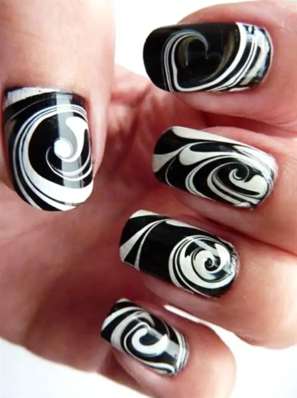 black and white stripe nails