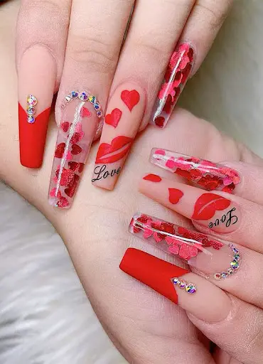red love accent valentine nail idea
