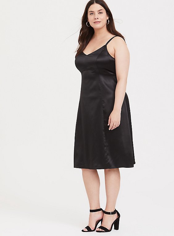 black satin v neck slip dress