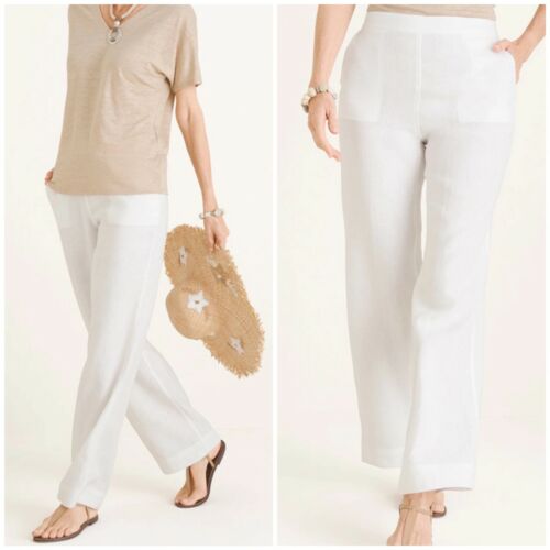 white straight leg linen pants