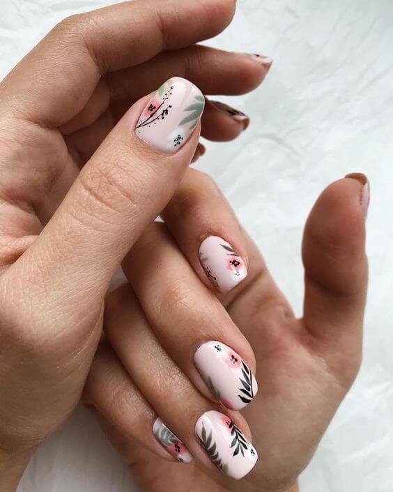 floral square short nails