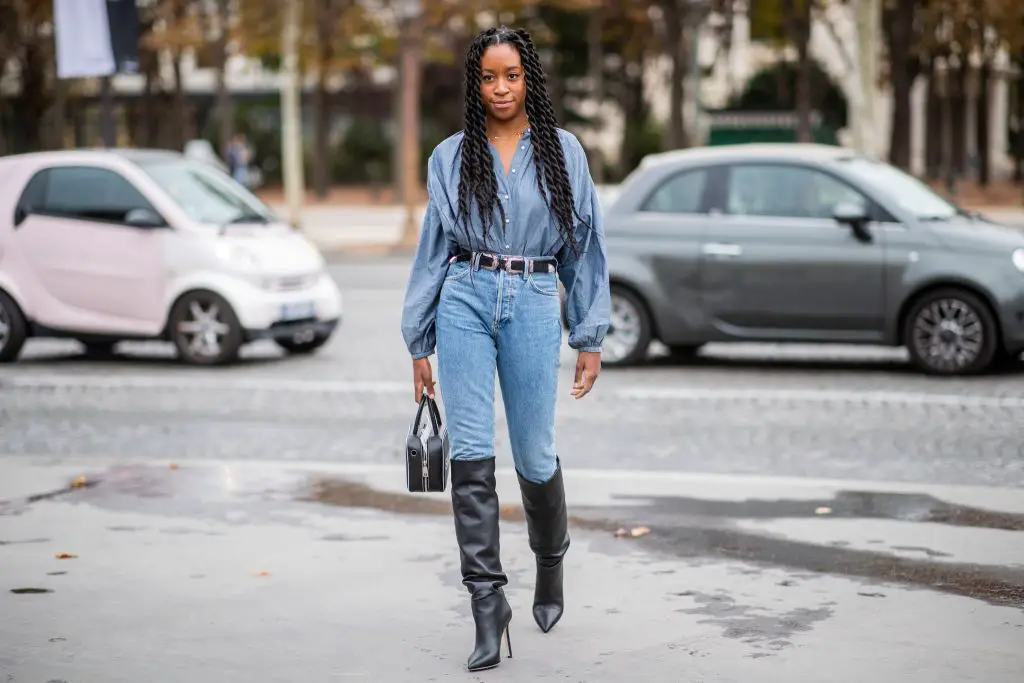 knee-high on Denim on denim 