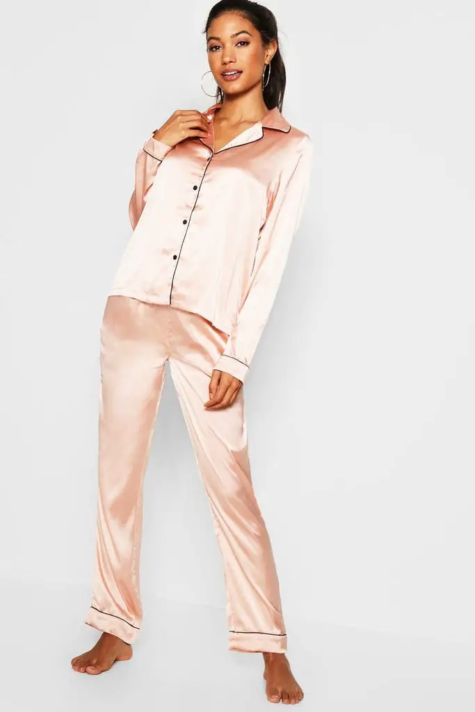 pastel pink plain silk pajamas