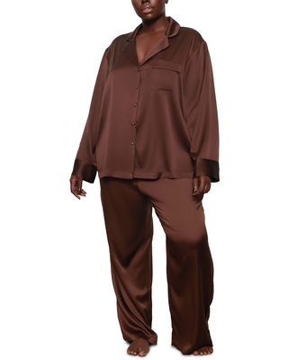 skims brown free flowing silk pajama for plus size women