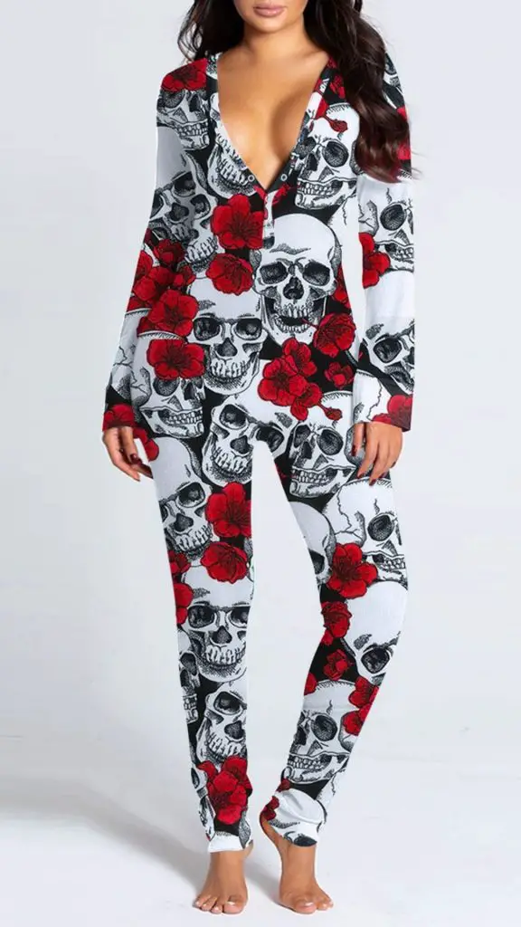 grey and red skull print onesie