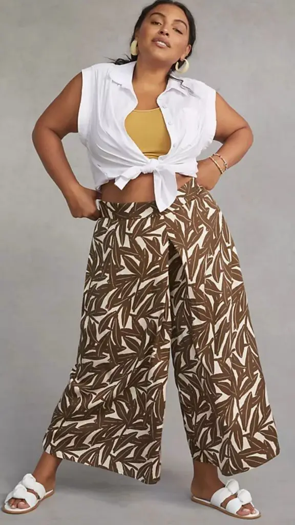 wide leg print linen pants