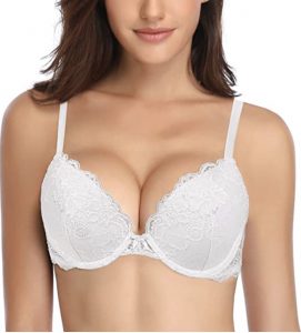 Deyllo womens Deep V Lift Up Bra Underwire Padded Comfort Everyday undergarments 