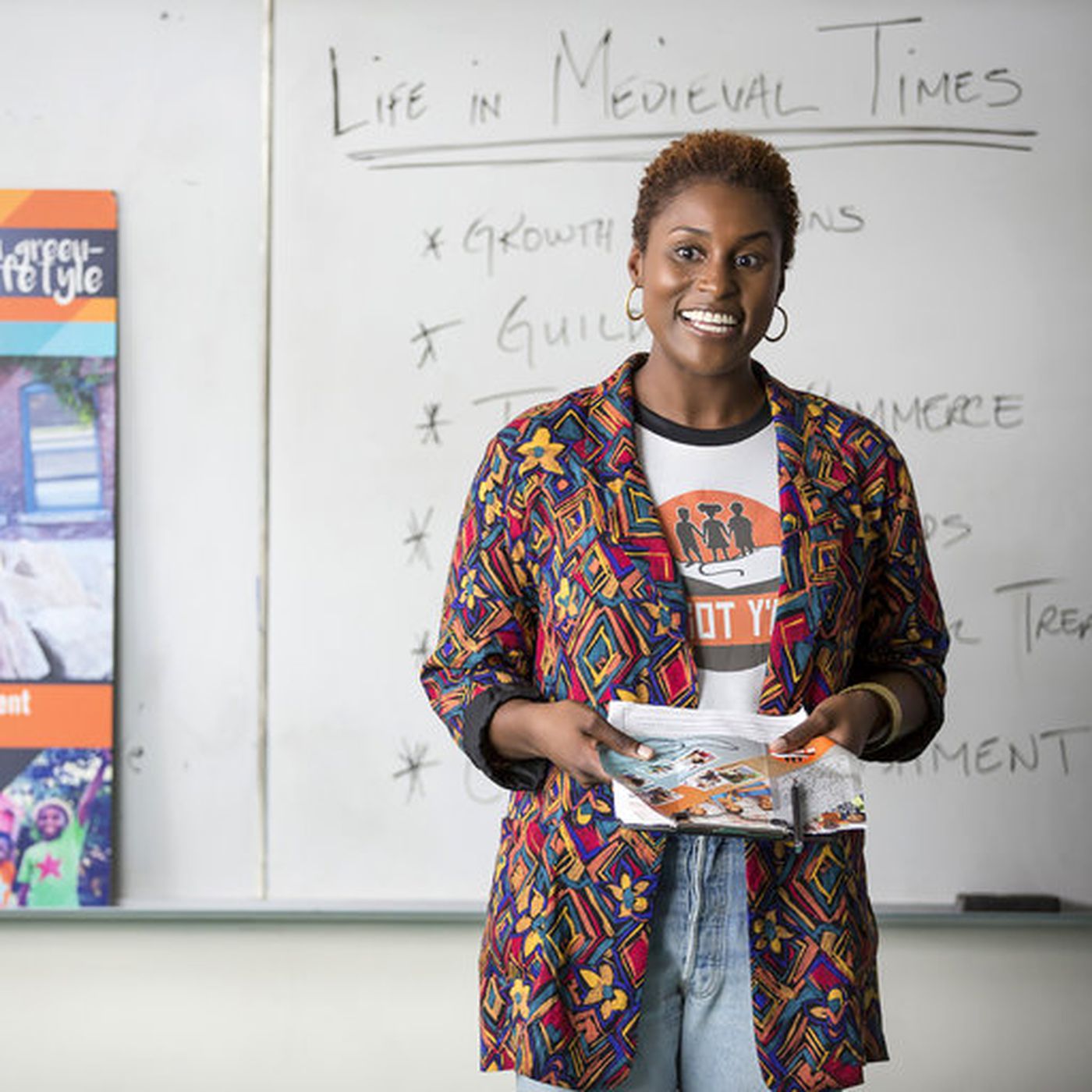 Issa Rae on graphic print blazer jacket