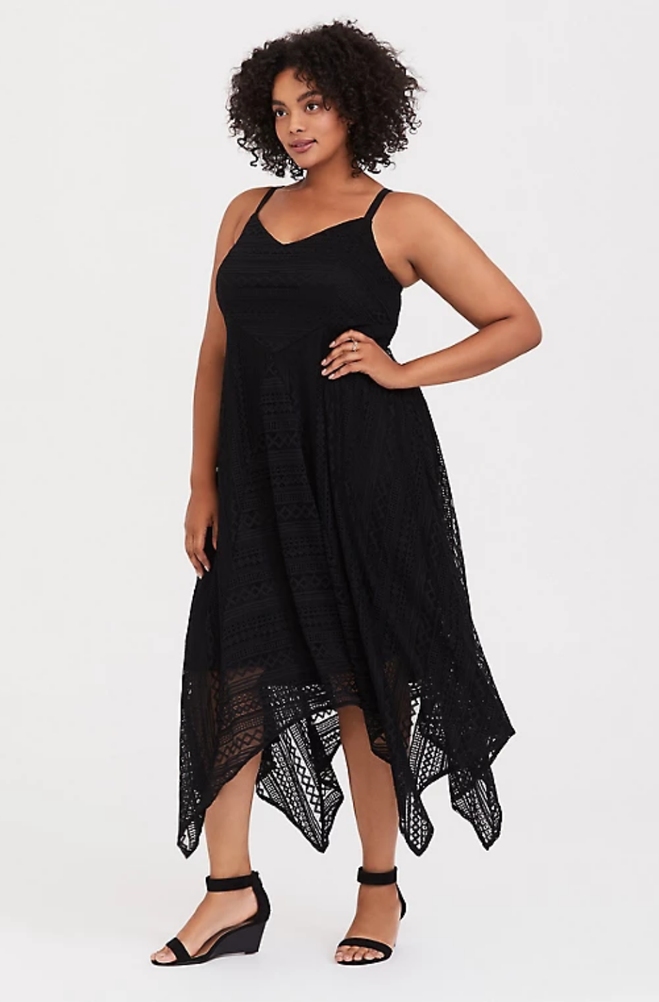 black lace handkerchief dress