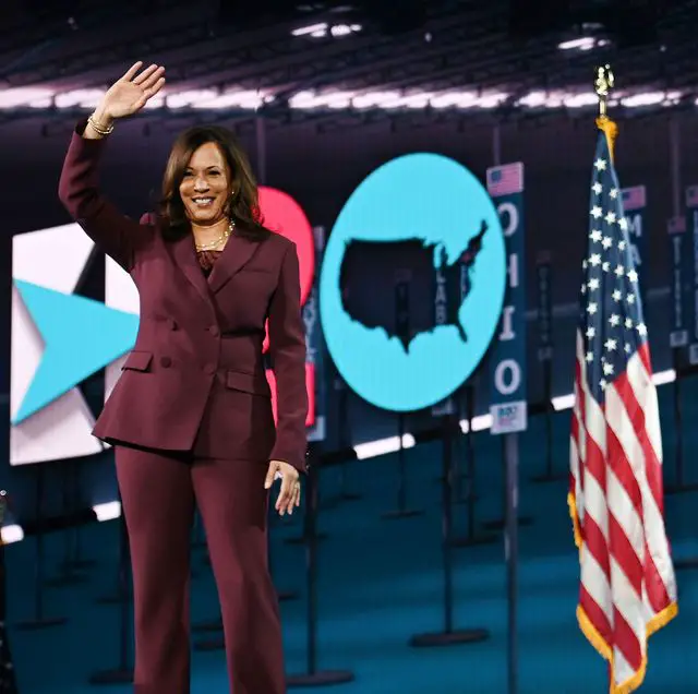 the maroon suit of kamala harris