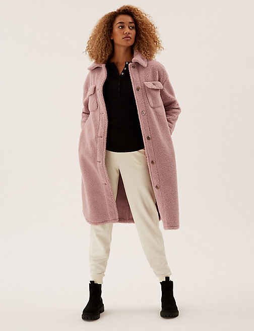 M and s pink teddy coat