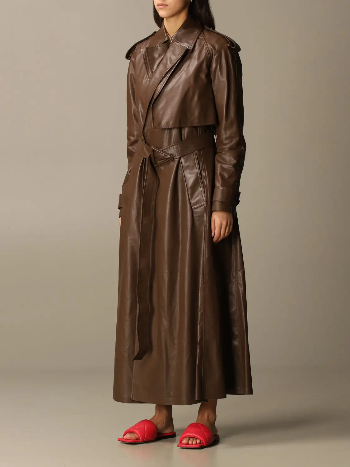 Bottega Venata brown leather trench coat