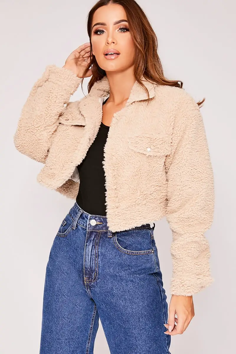 cropped teddy jacket