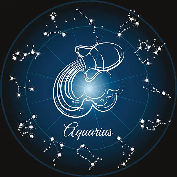 Zodiac sign aquarius and circle constellations. Vector illustration