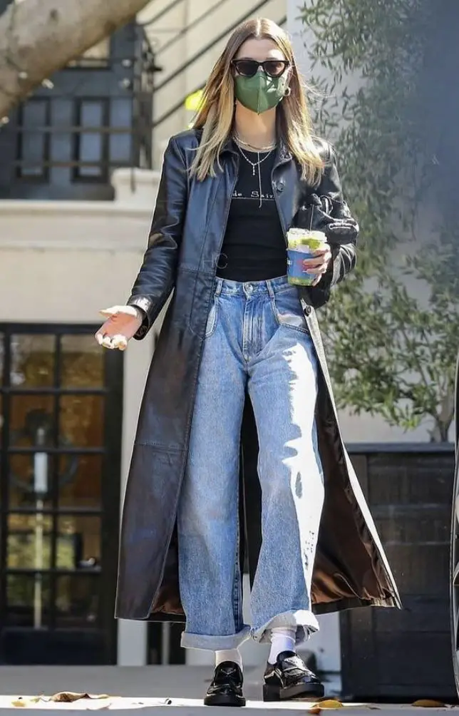 Hailey Bieber in chunky loafers