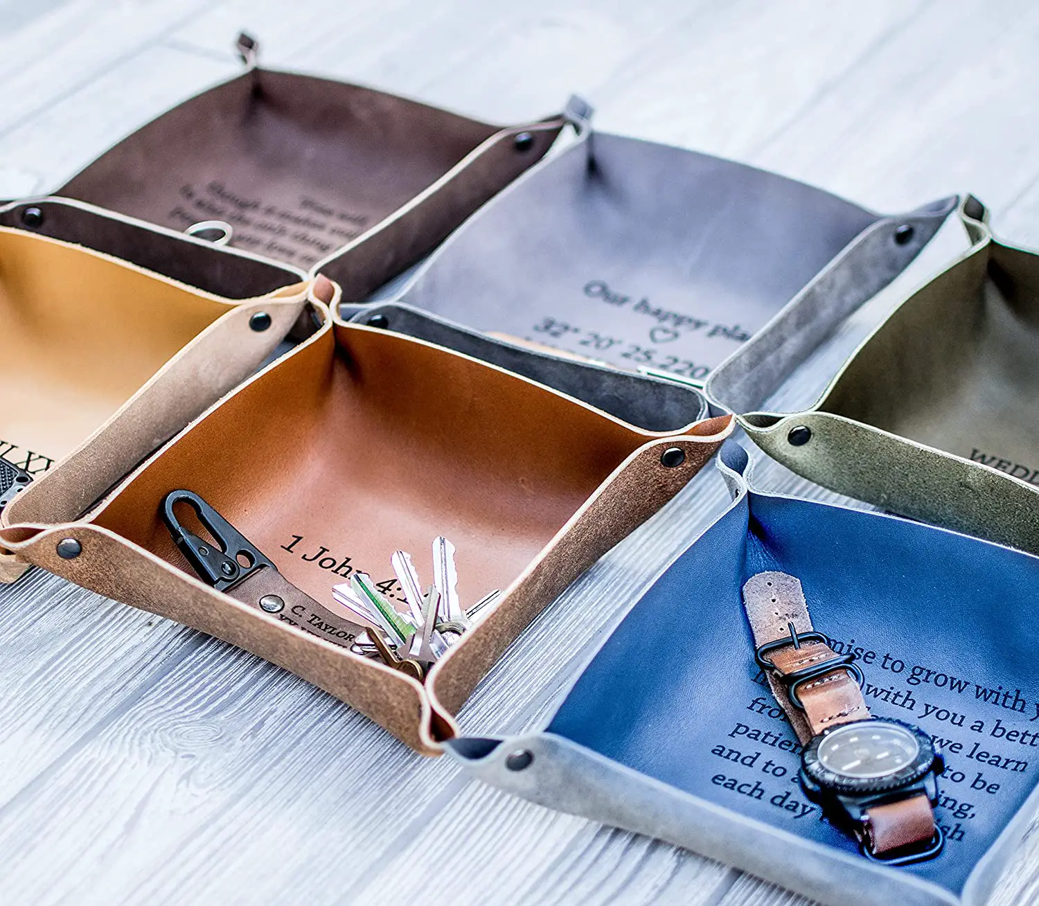 personalized leather catch all tray