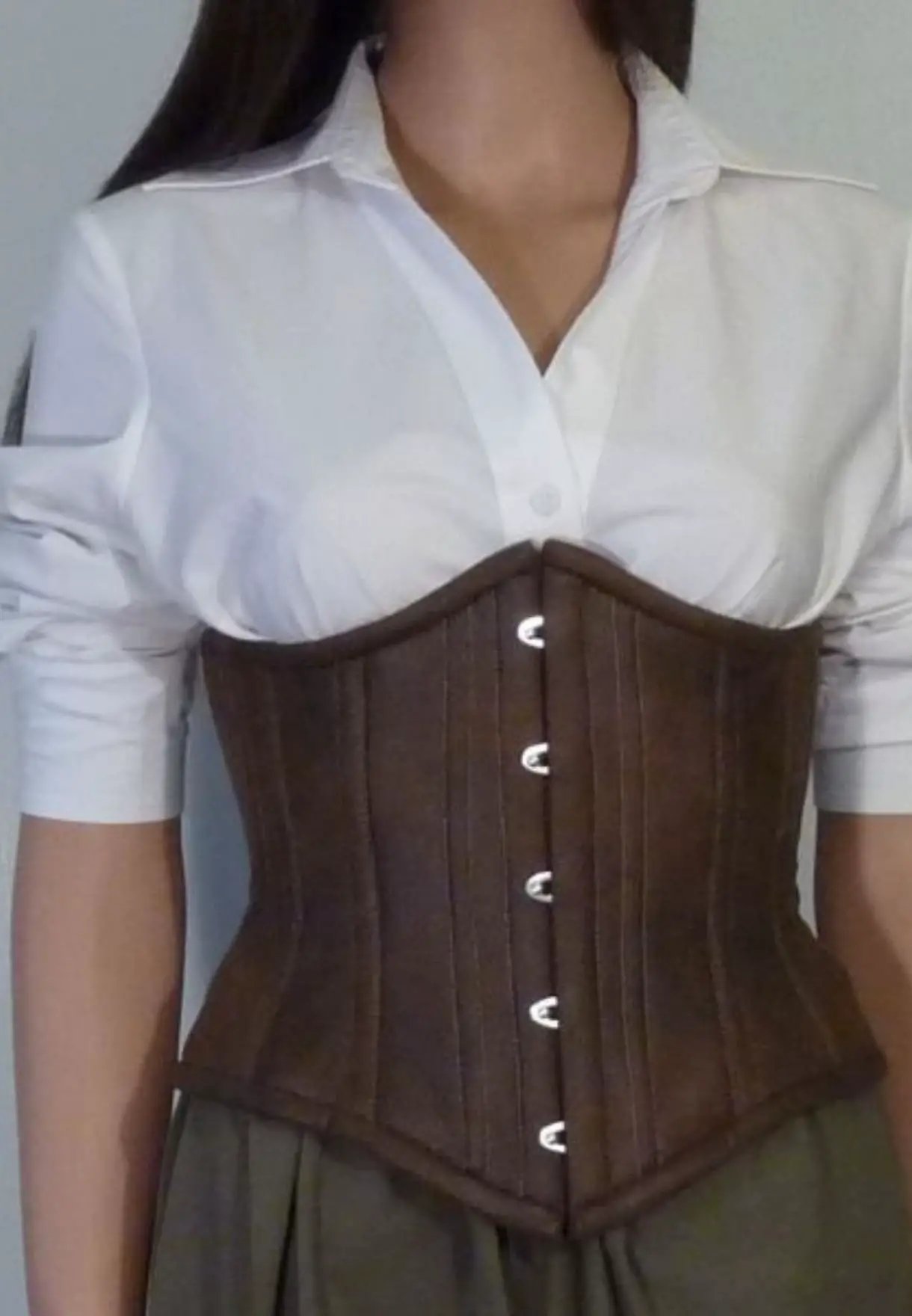corset over a white shirt equestrienne halloween costume idea