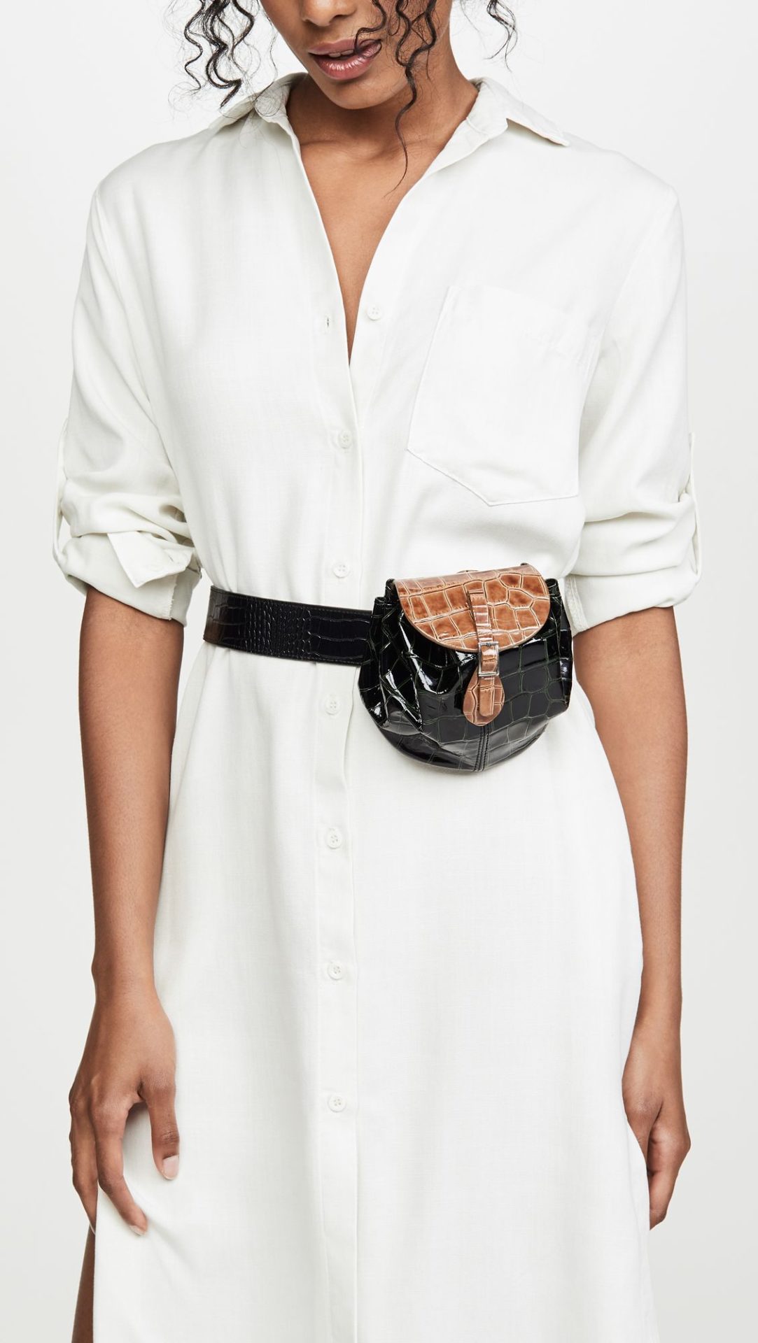 fanny pack on a white shirt dress - Curvy Girl Journal