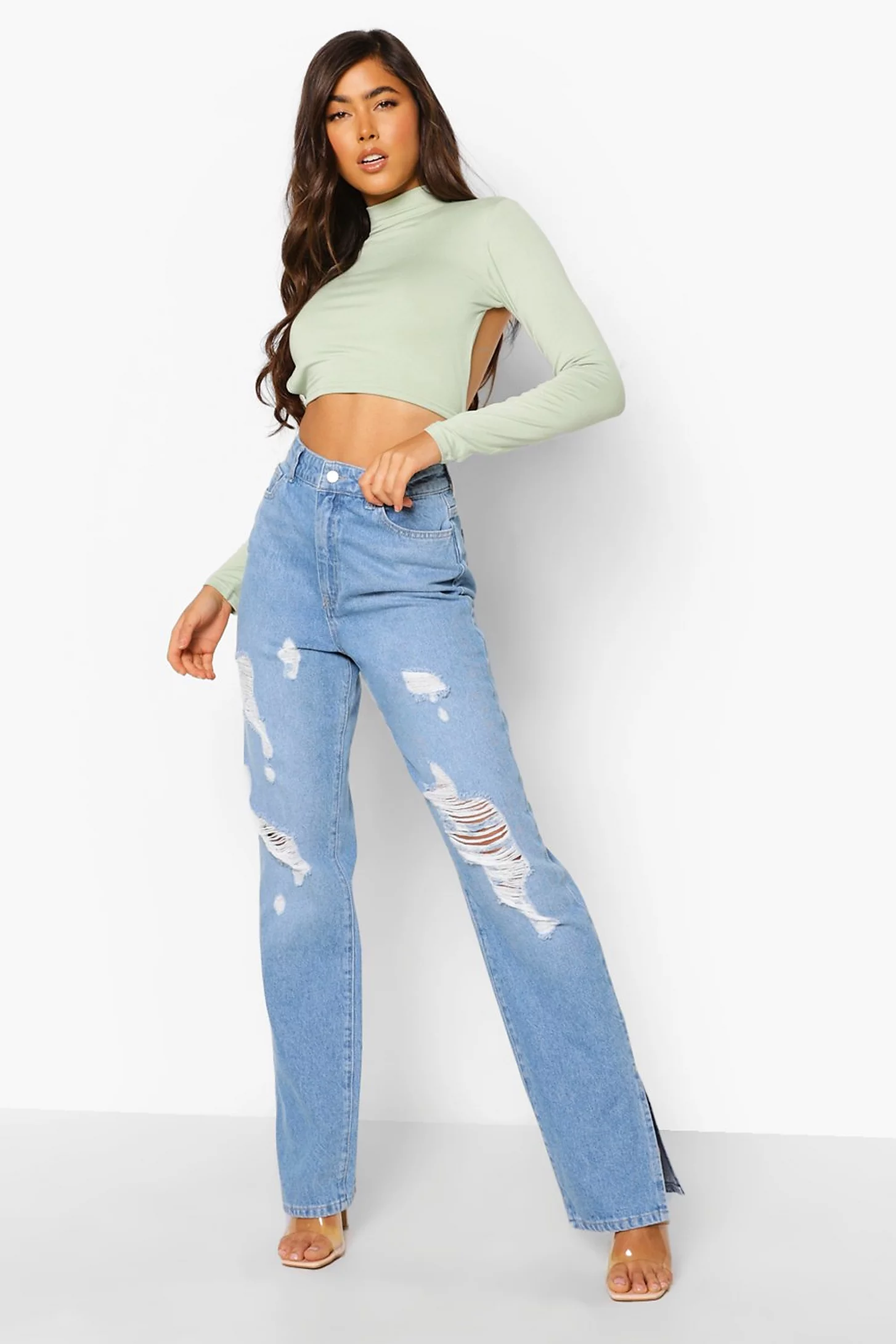 High waist distressed jeans