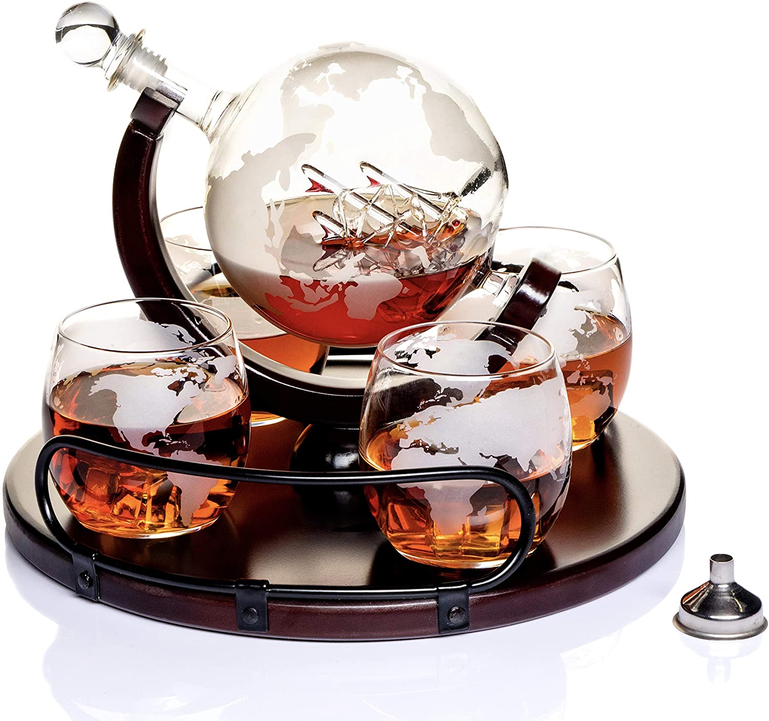 decanter globe with whiskey glass for valentine's day gift ideas