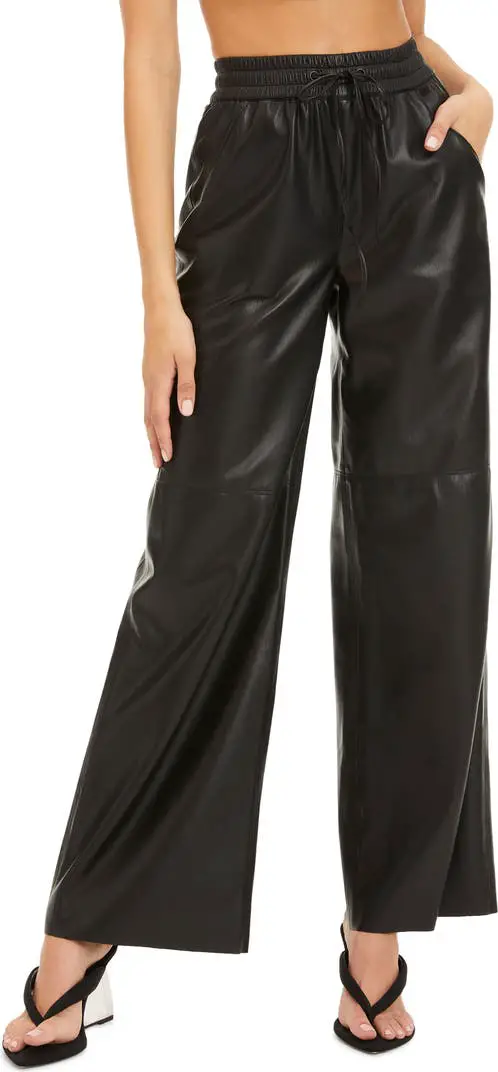 Faux leather wide leg trousers