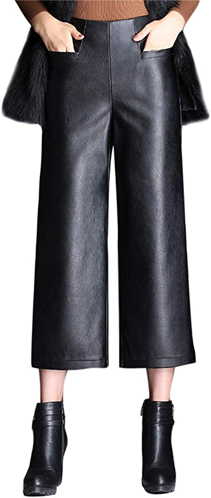 Tanning faux leather cropped pants