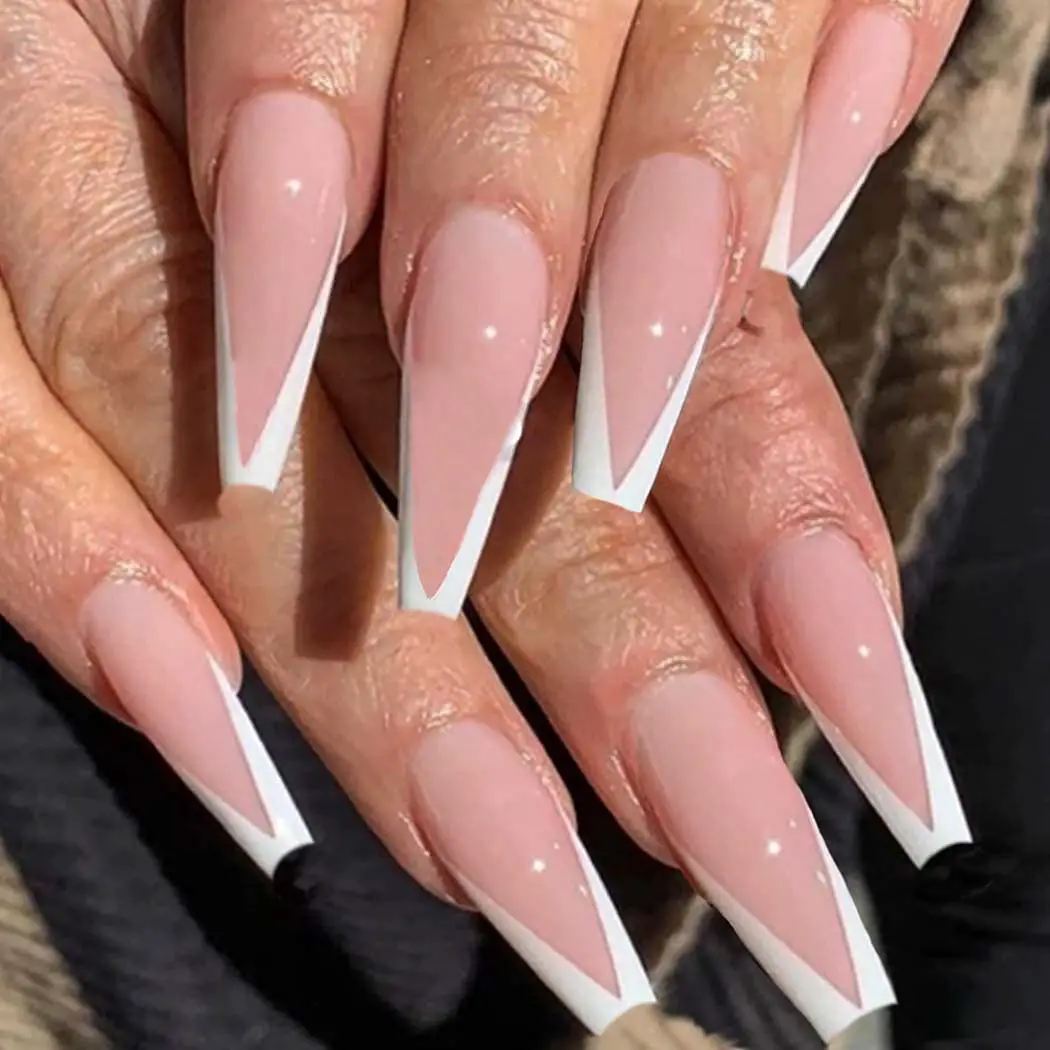 beige coffin French tips